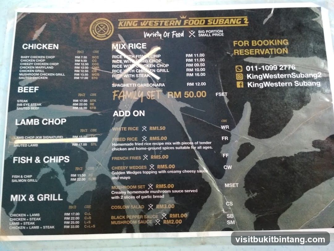 King Western Food Subang 2 Menu