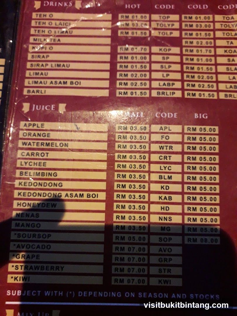 Drinks and Juices Menu