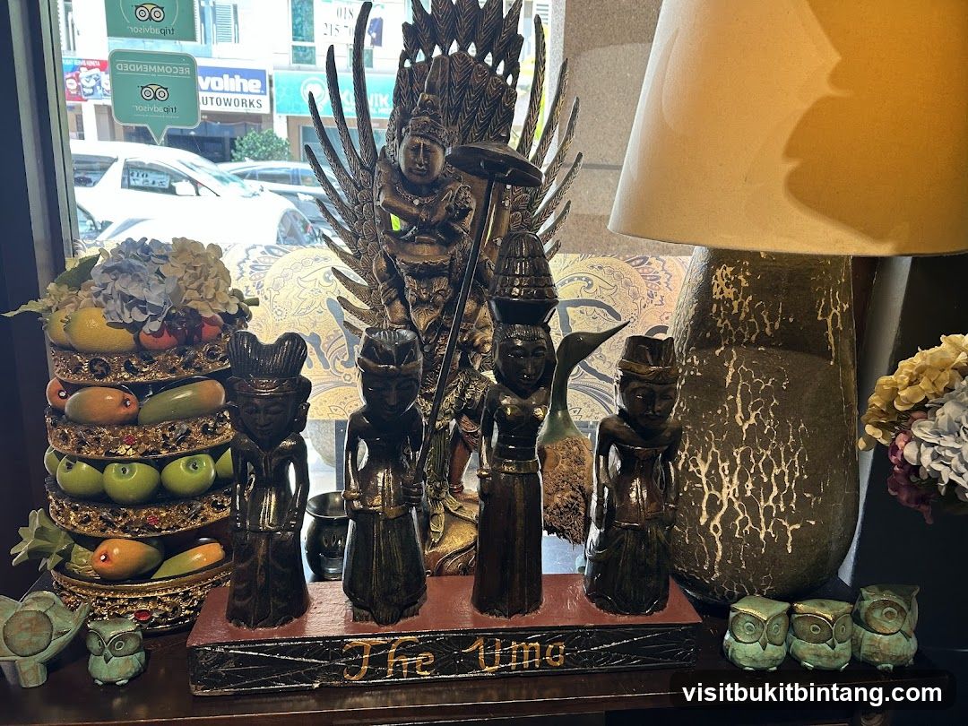 Decorative display with figurines and fruit