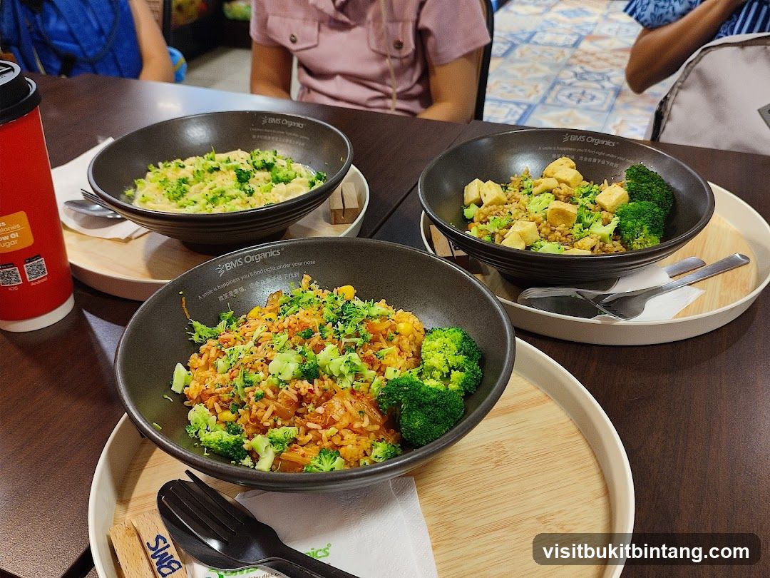 Three bowls of food on a table
