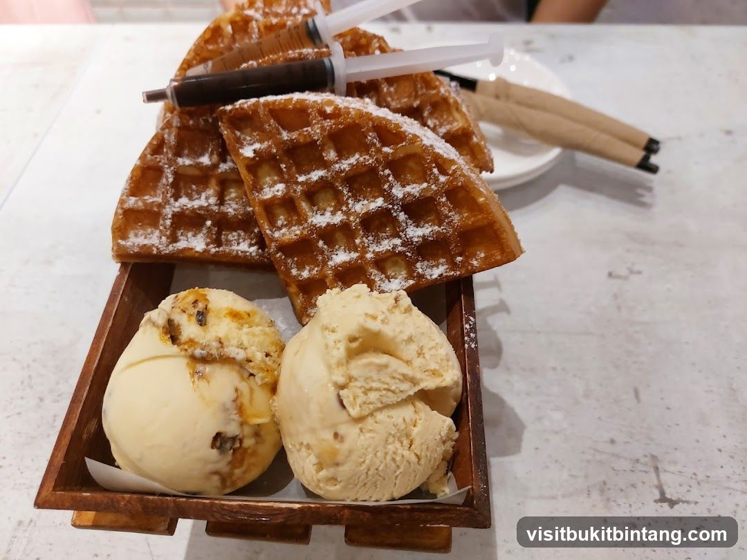 Waffles with Ice Cream and Syrup