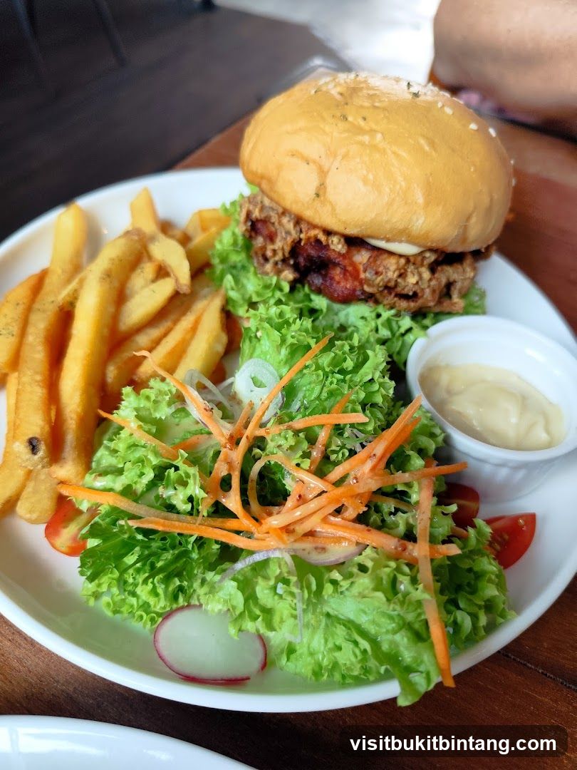 Crispy Chicken Burger with Fries and Salad