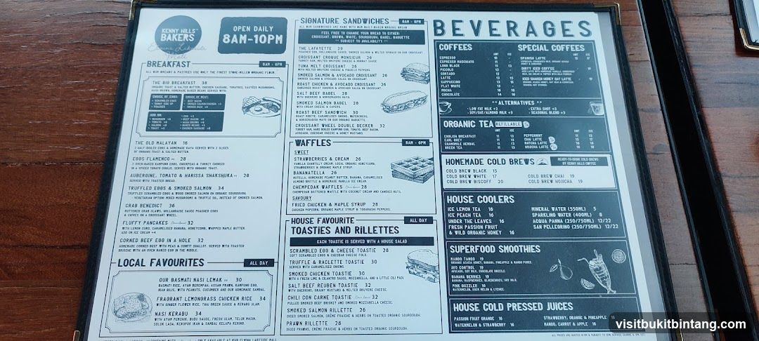 Kenny Hills Bakers Menu