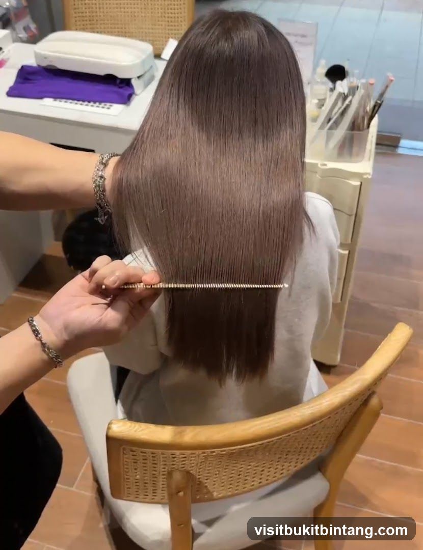 Hairdresser combing client's hair