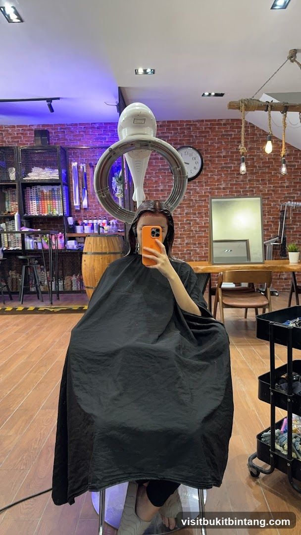 Hair Salon Interior with Client Under Dryer