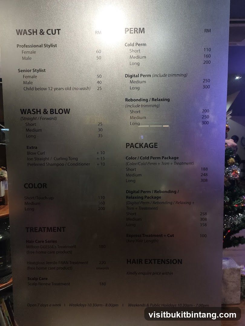 Hair Salon Price List