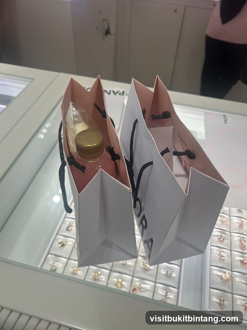 Pandora Shopping Bags and Jewelry Display