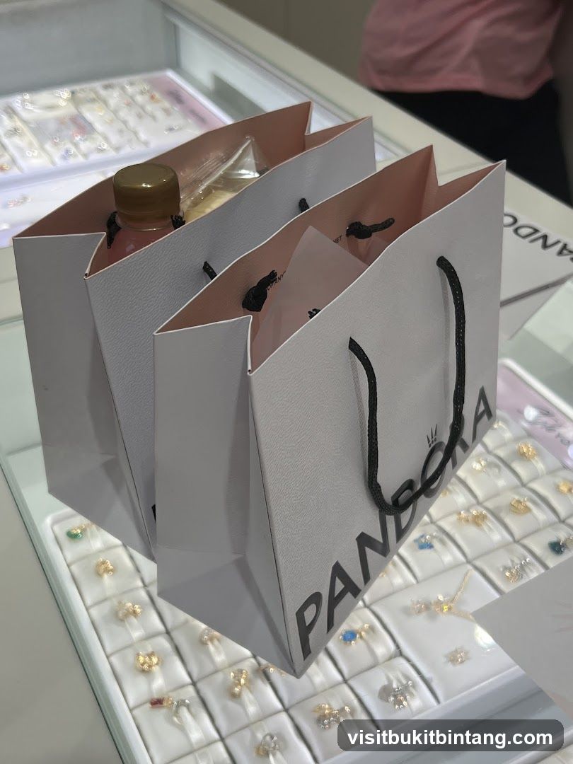 Pandora Shopping Bags and Jewelry Display