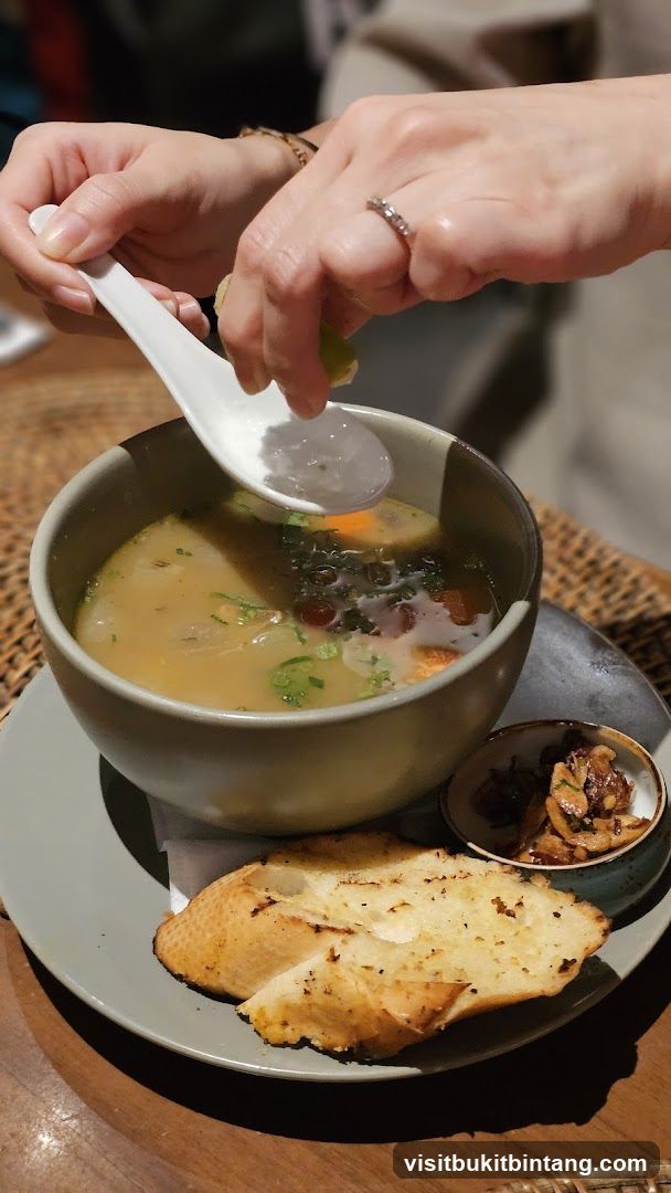 Soup with Bread and Garnish