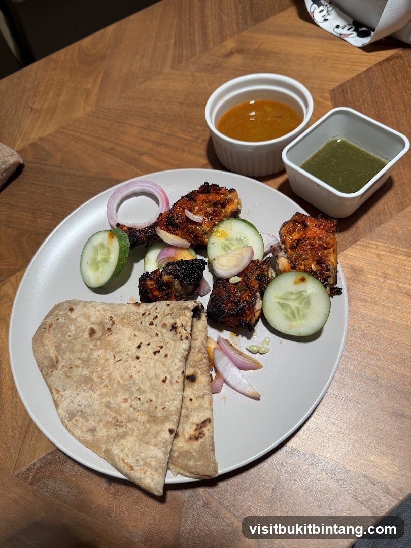 Tandoori Chicken with Roti and Chutneys