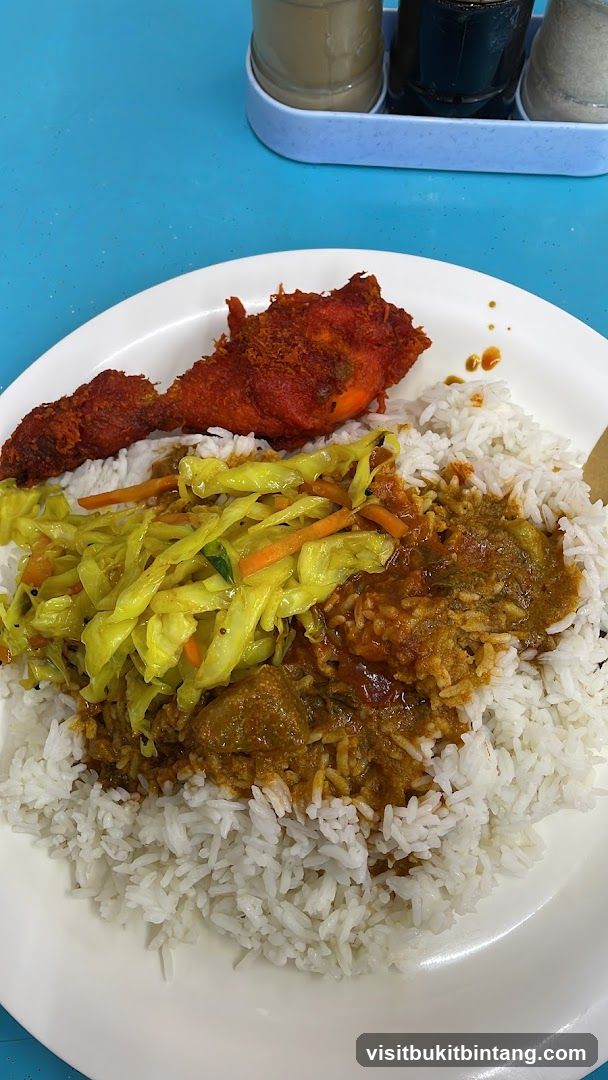 Plate of Rice with Fried Chicken and Vegetables