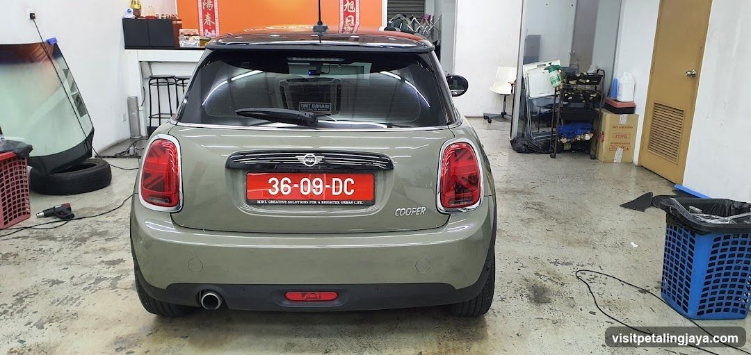 Mini Cooper Rear View in Workshop