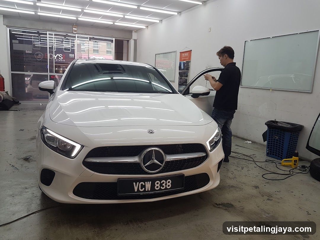 White Mercedes in Workshop
