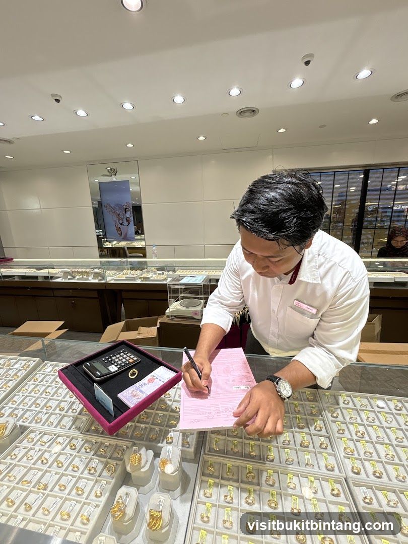 Jewelry store employee processing a transaction