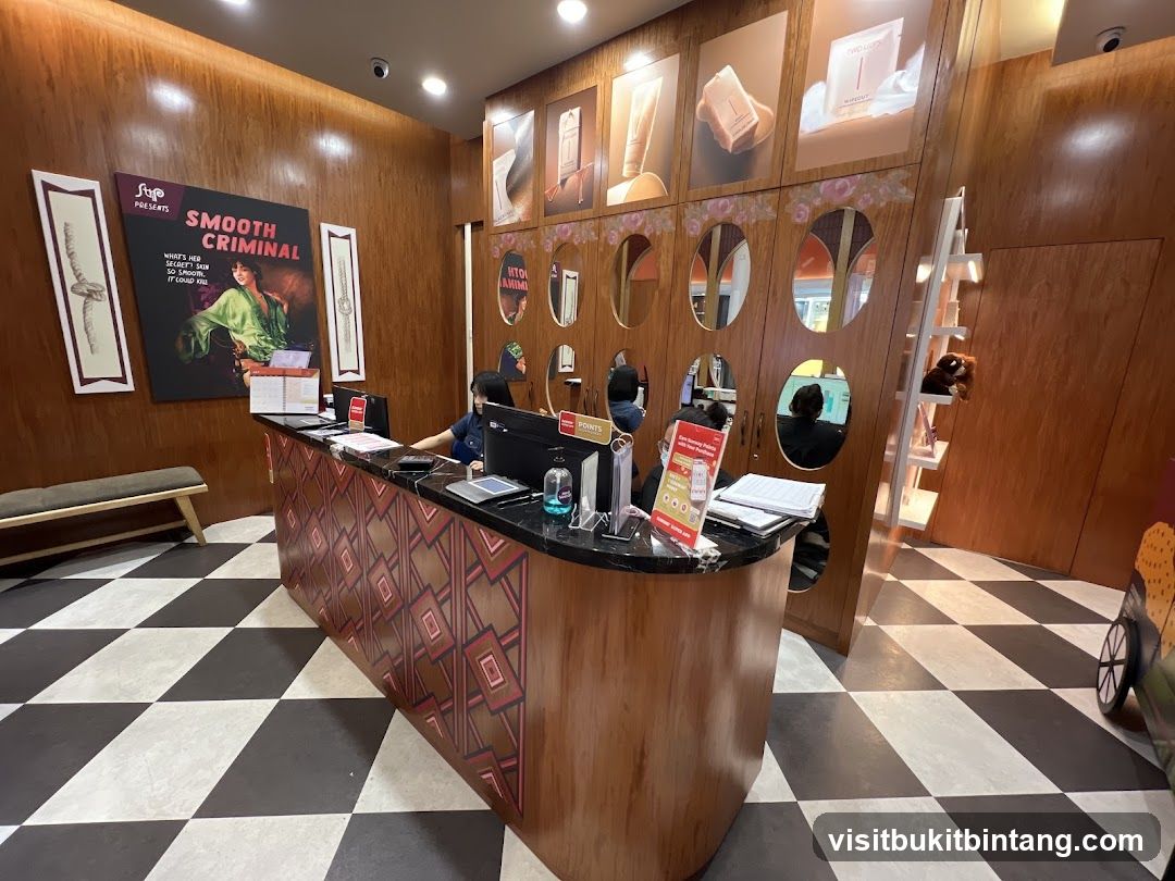 Cosmetics store interior with reception desk