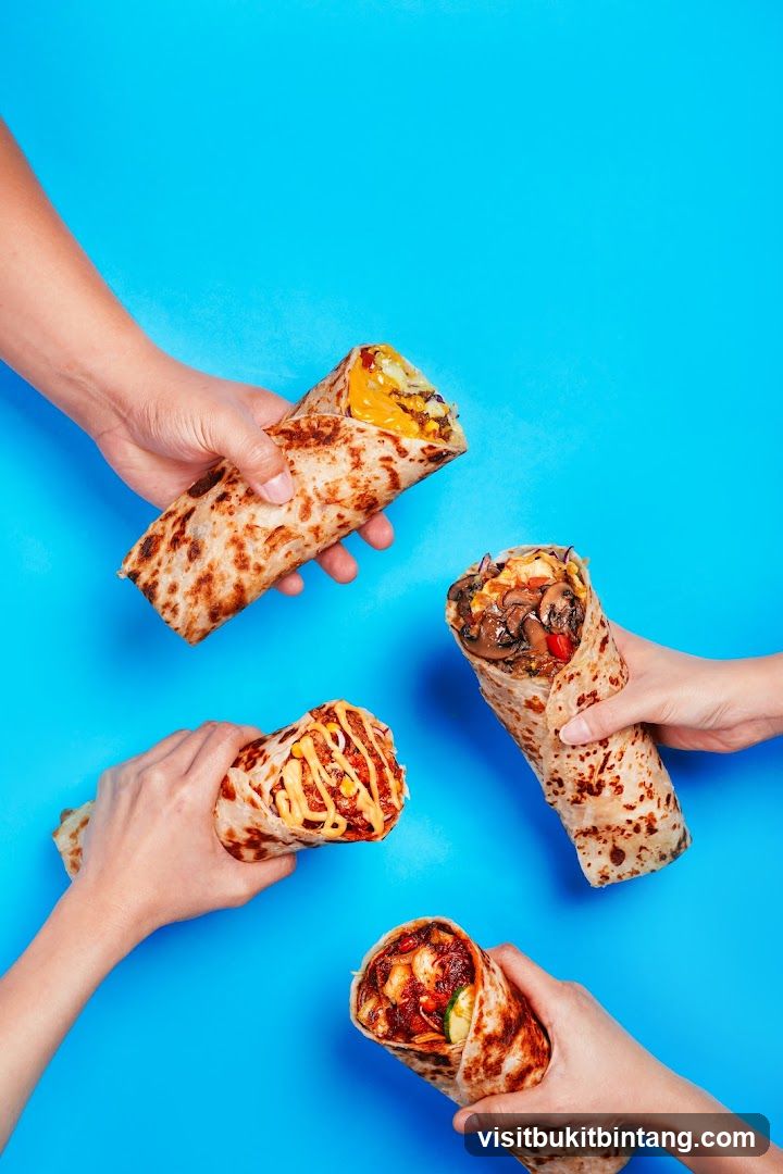 Four Burritos Held by Hands