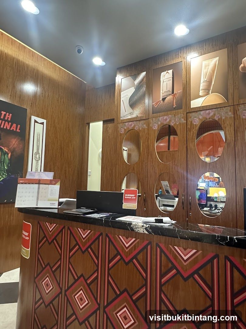 Store interior with counter and promotional displays