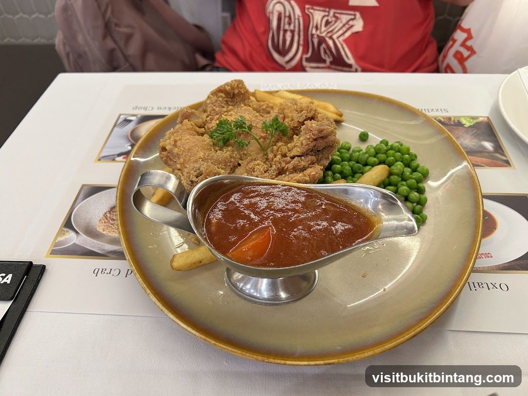 Fried Chicken with Gravy and Peas