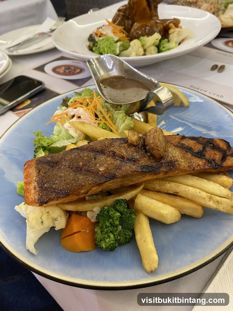Salmon with Fries and Vegetables