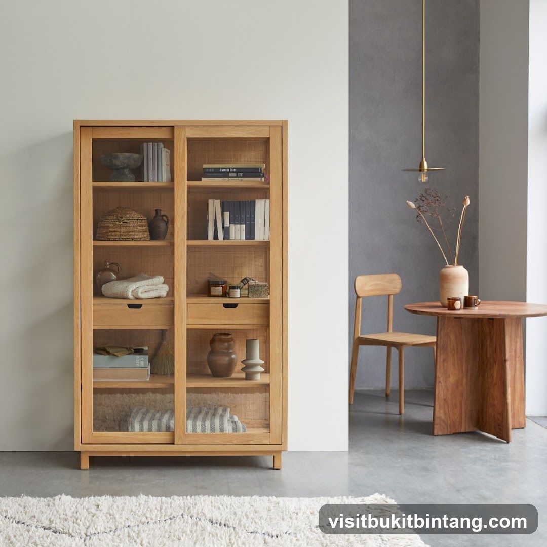 Wooden Display Cabinet with Cane Detailing