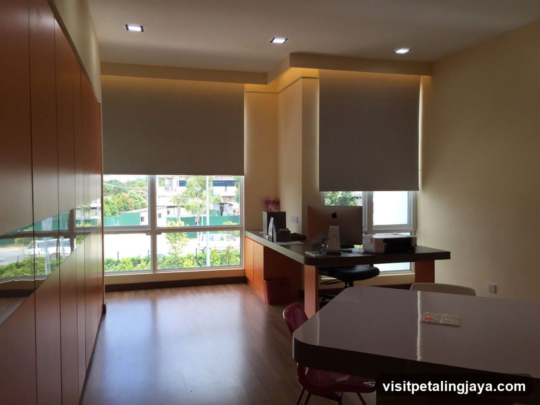 Office Interior with Desk and Windows
