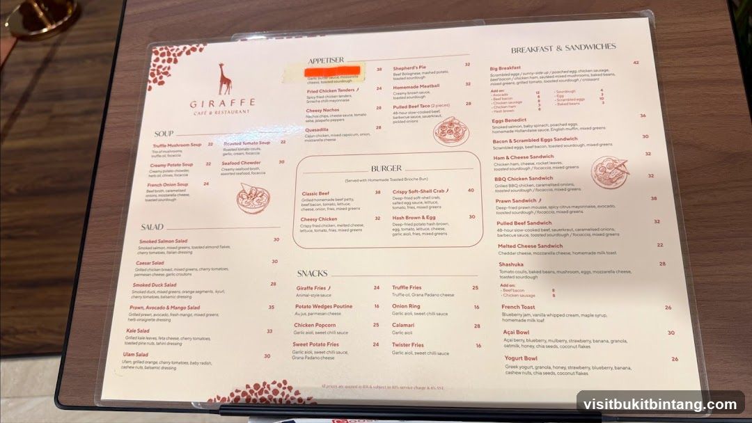 Giraffe Cafe & Restaurant Menu