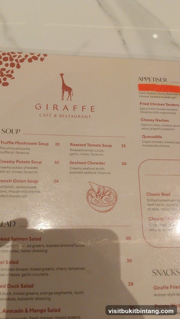 Giraffe Cafe & Restaurant Menu