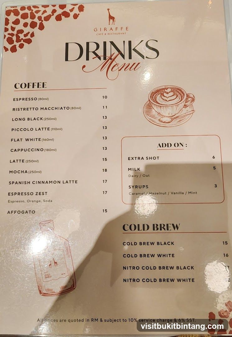 GIRAFFE CAFE & RESTAURANT DRINKS Menu