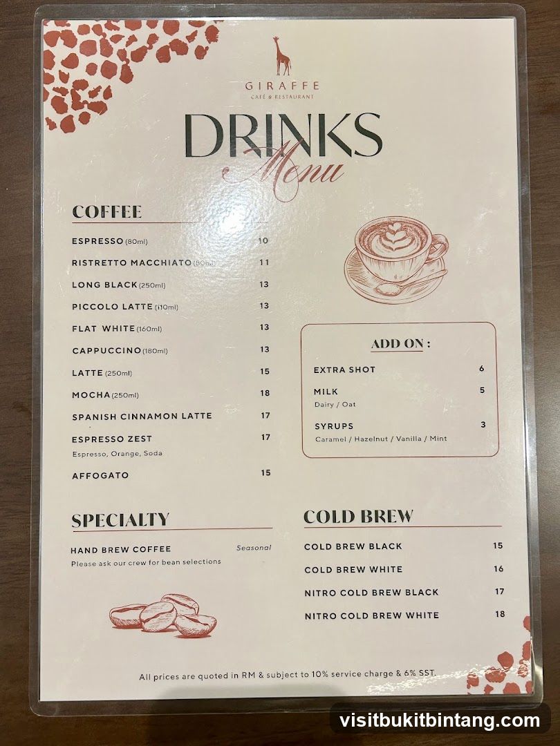 Giraffe Cafe & Restaurant Drinks Menu