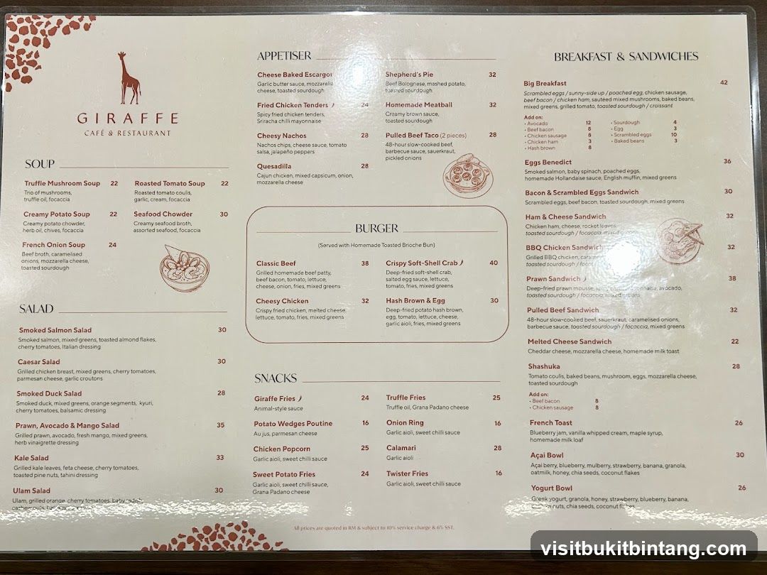 Giraffe Cafe & Restaurant Menu