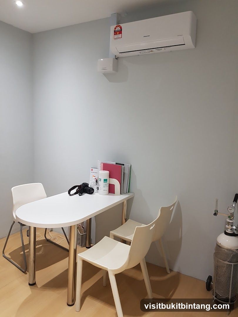 Waiting area with table and chairs