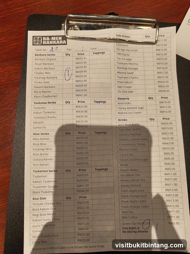 RA-MEN BANKARA Menu