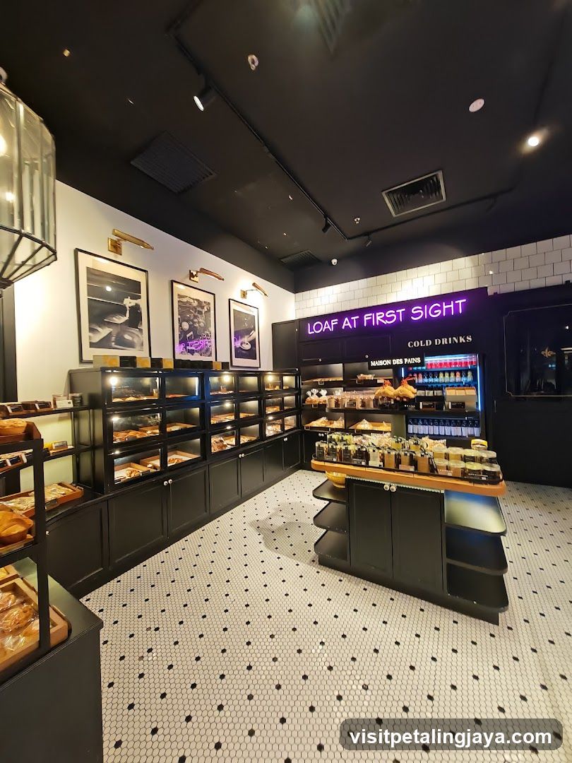 Bakery Interior with Display Cases and Neon Signage