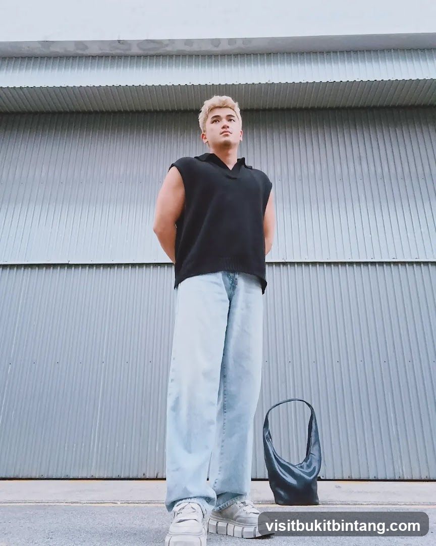 Man in black vest and light blue jeans