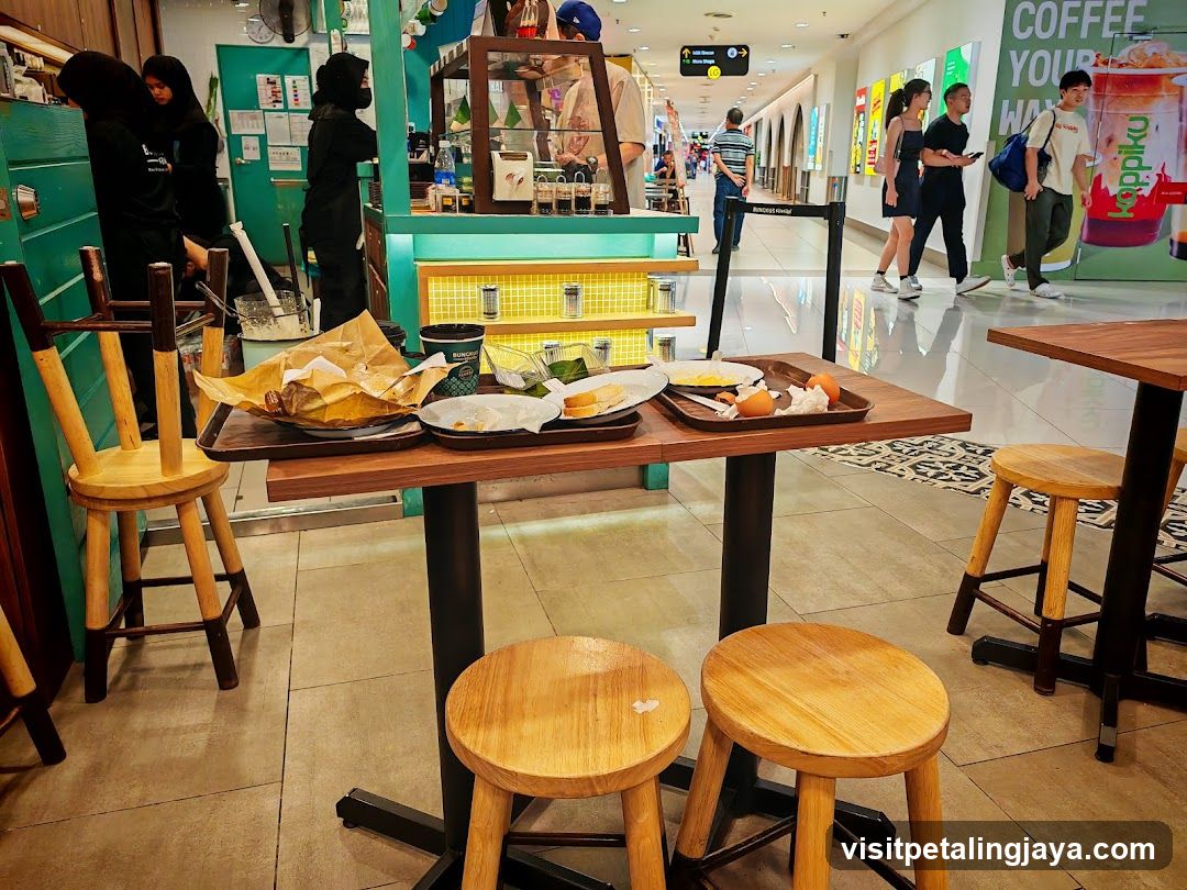 Food Court Interior with Staff and Customers