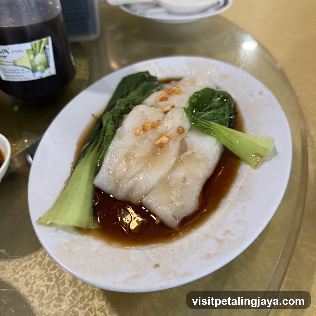 Steamed Rice Rolls with Soy Sauce and Bok Choy