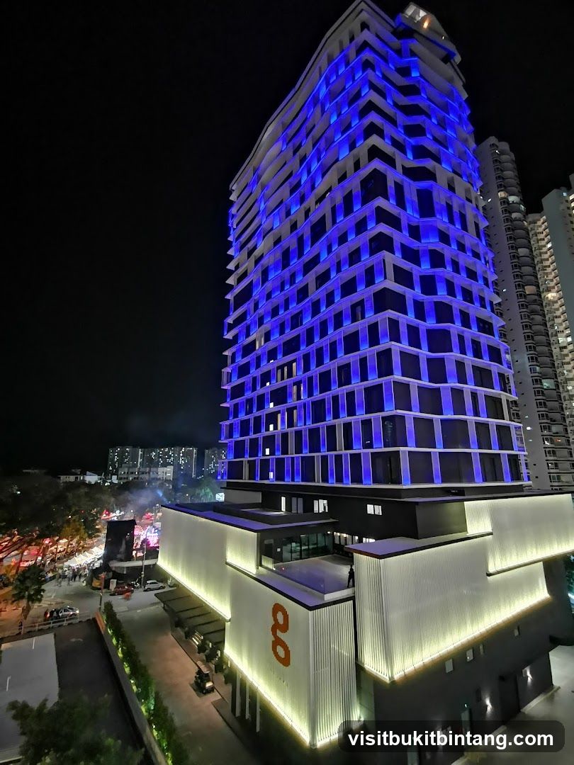 Modern Building Lit Up at Night