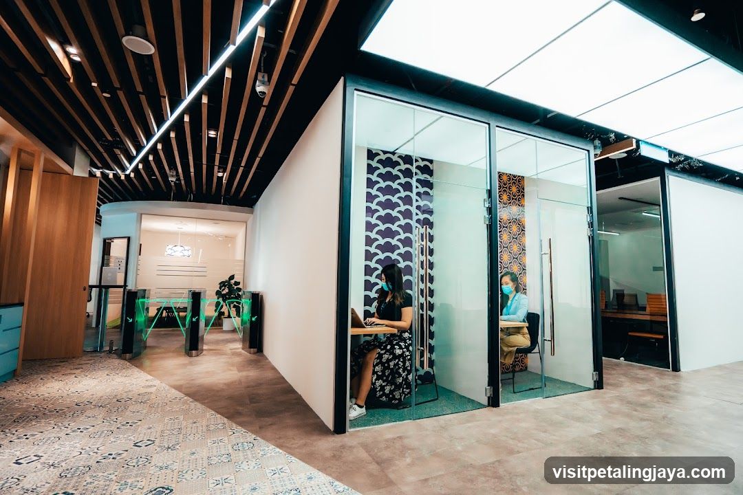 Modern Office Interior with Glass Pods