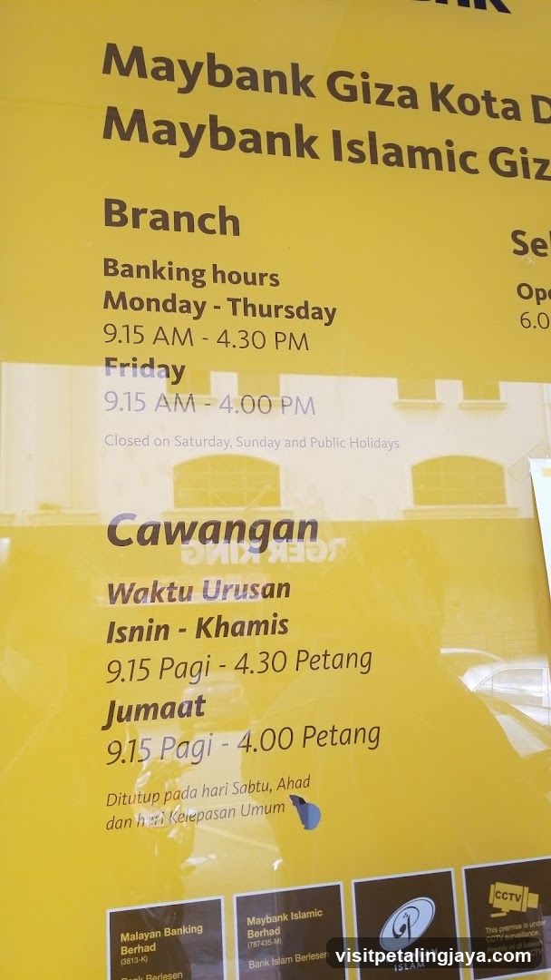 Maybank Branch Hours Sign