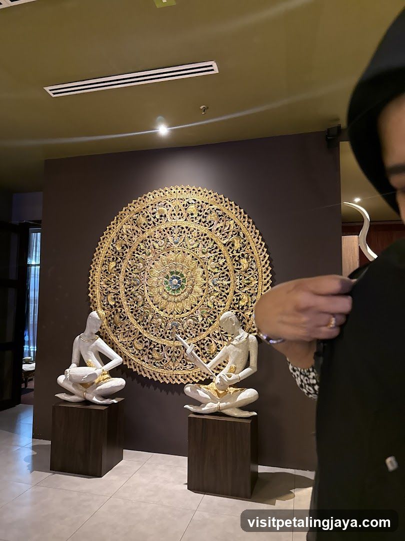 Interior Decor with Statues and Mandala Art