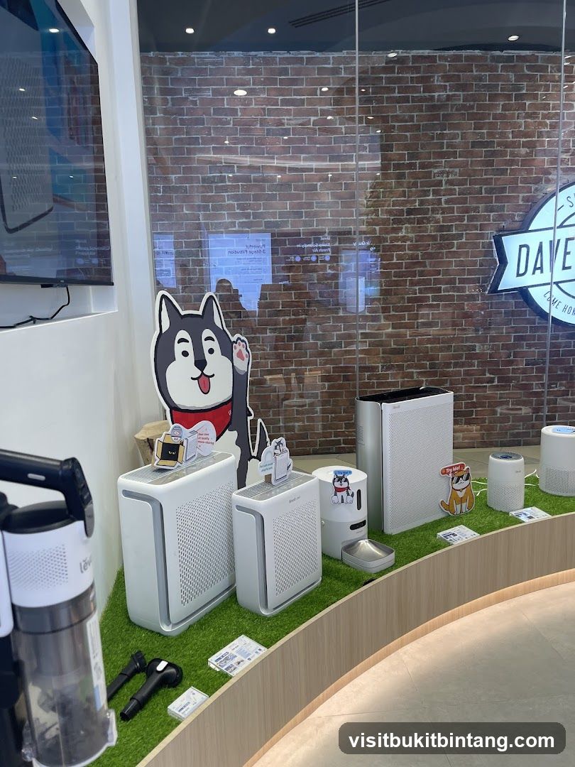 Pet-themed air purifiers and vacuum cleaner display