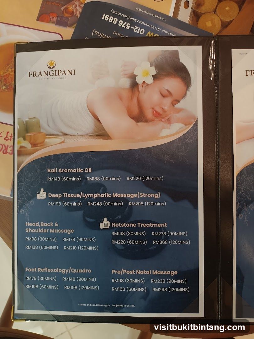 Frangipani Holistic Wellness Menu