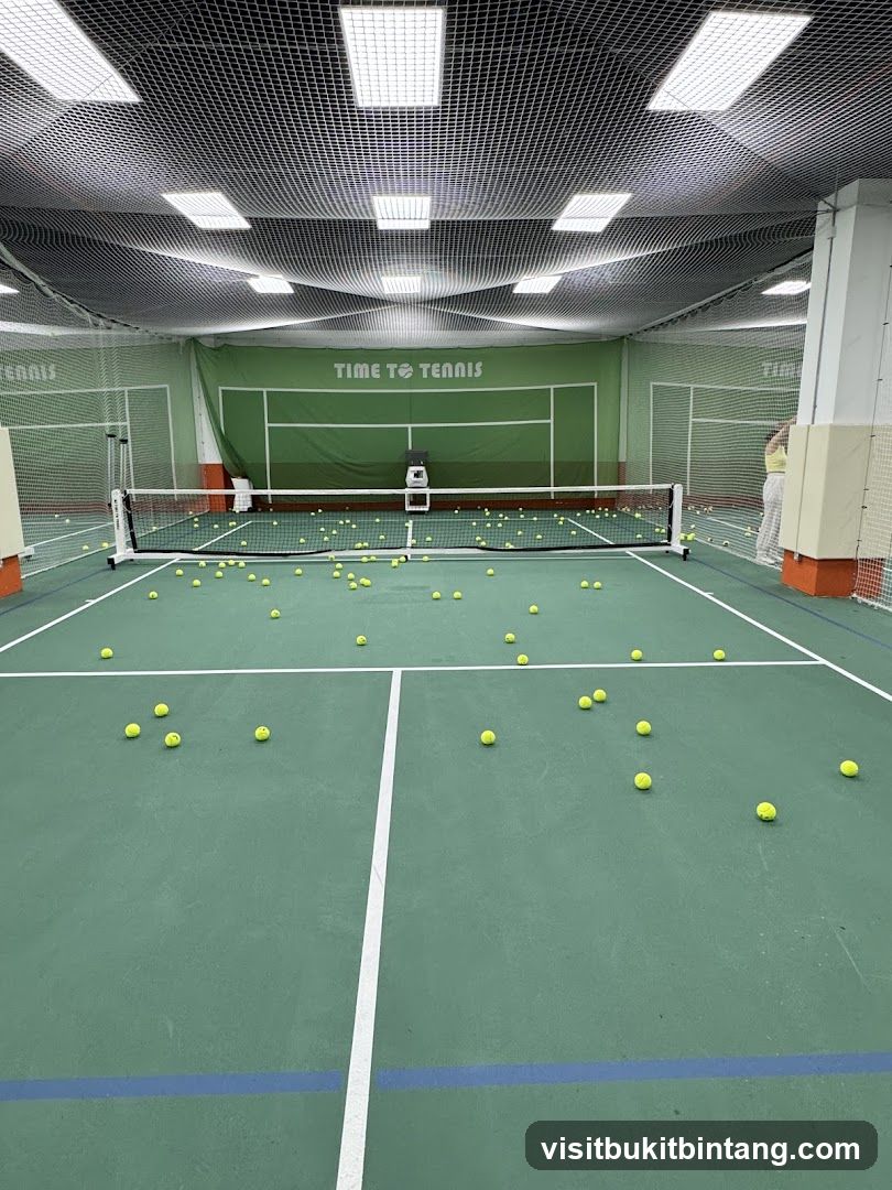 Indoor Tennis Court with Tennis Balls