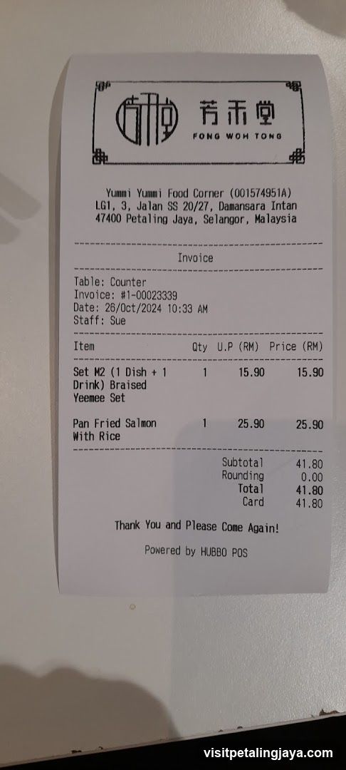Receipt from Yummi Yummi Food Corner
