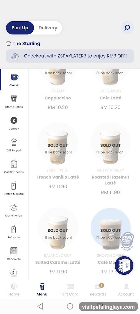 The Starling Menu