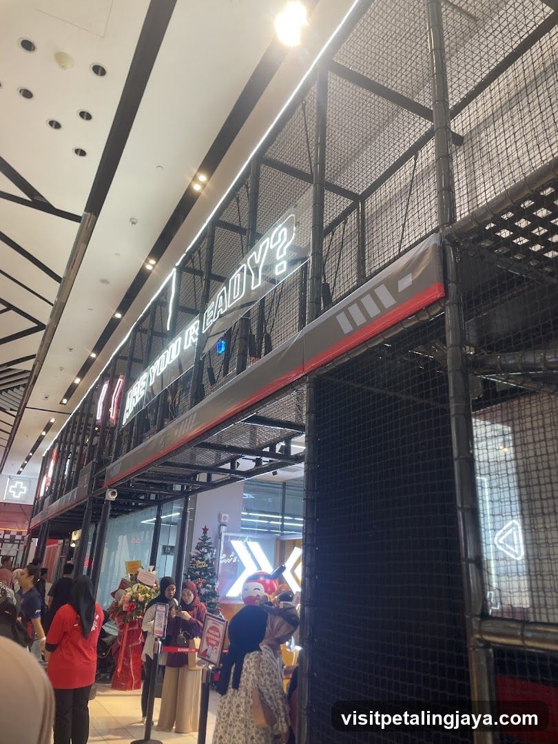 Shopping Mall Interior with Neon Signage