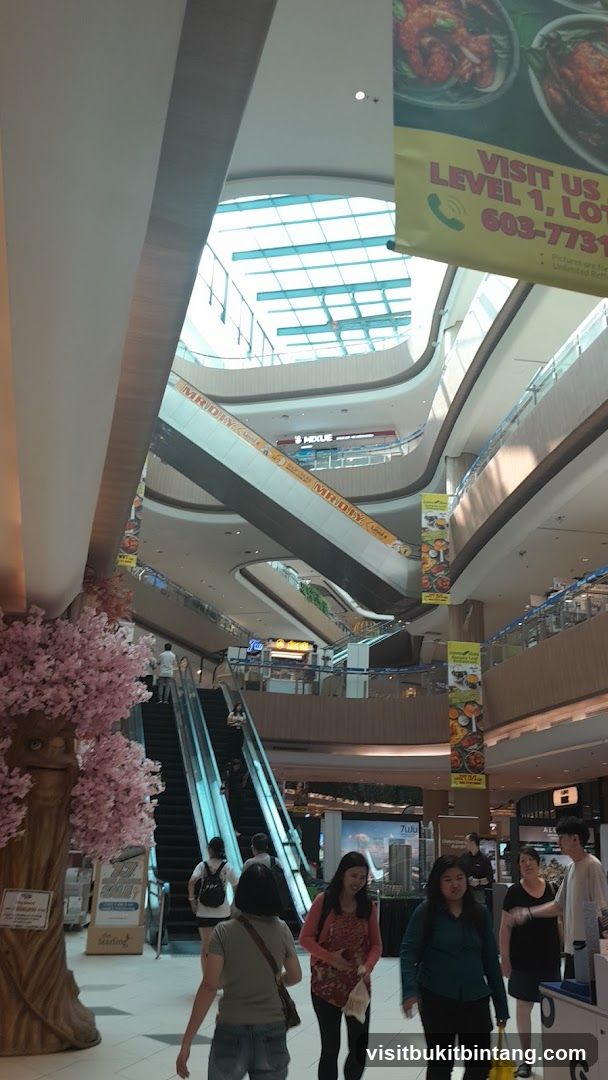 Mall Interior with Escalators and Banners