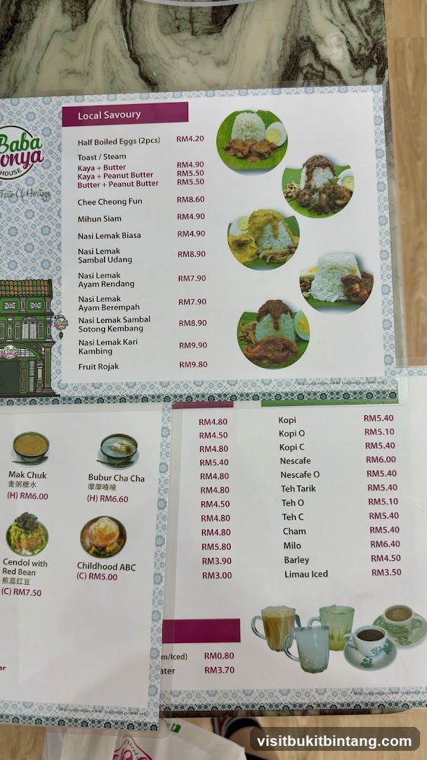 Baba Nonya House Menu