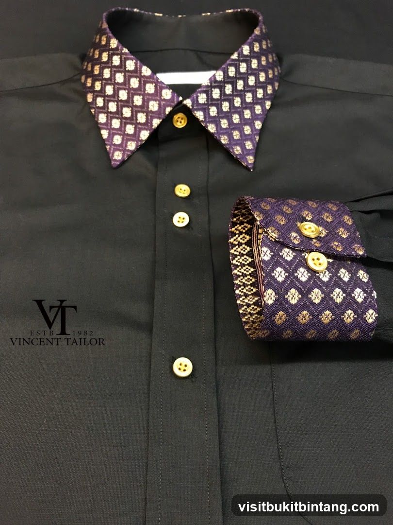 Black Dress Shirt with Decorative Collar and Cuffs