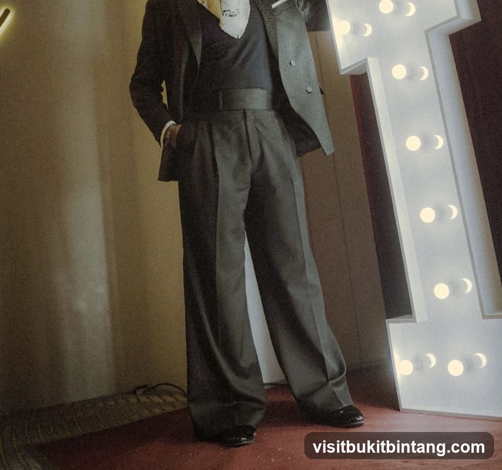 Man in Formal Attire with Marquee Letter